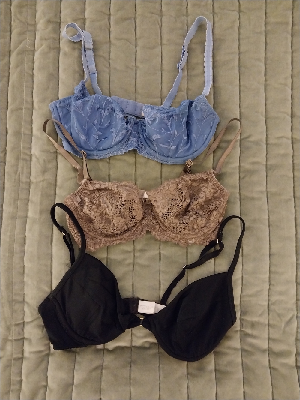 Women's Lace and Satin Bra Set - Blue, Beige, Black